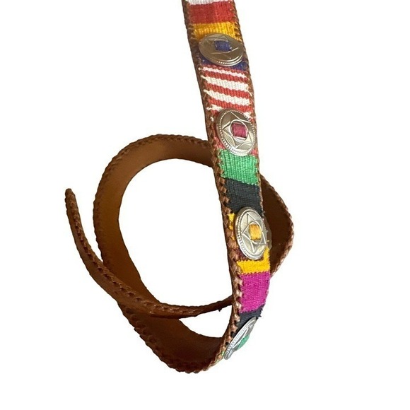 Multi Color Leather Belt Guatemala Metal Detail Size Medium - Picture 4 of 6